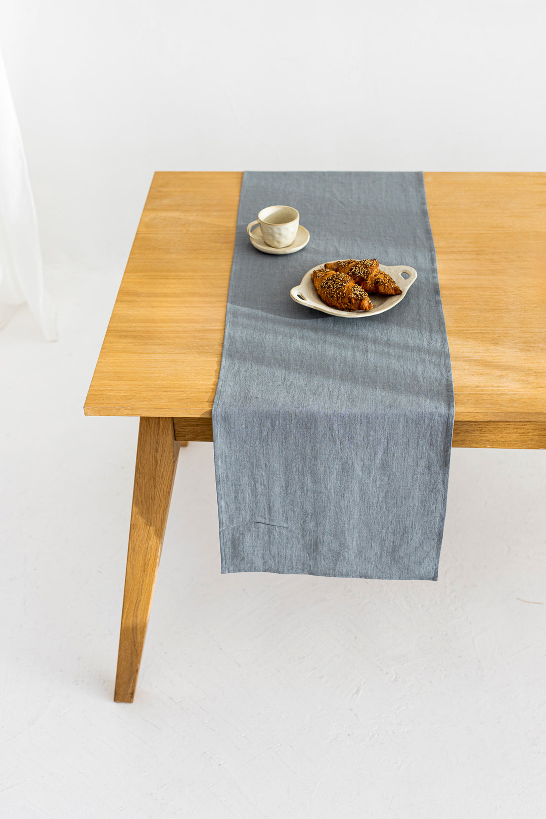 Linen Table Runner On Table In Grey Color - Daily Linen