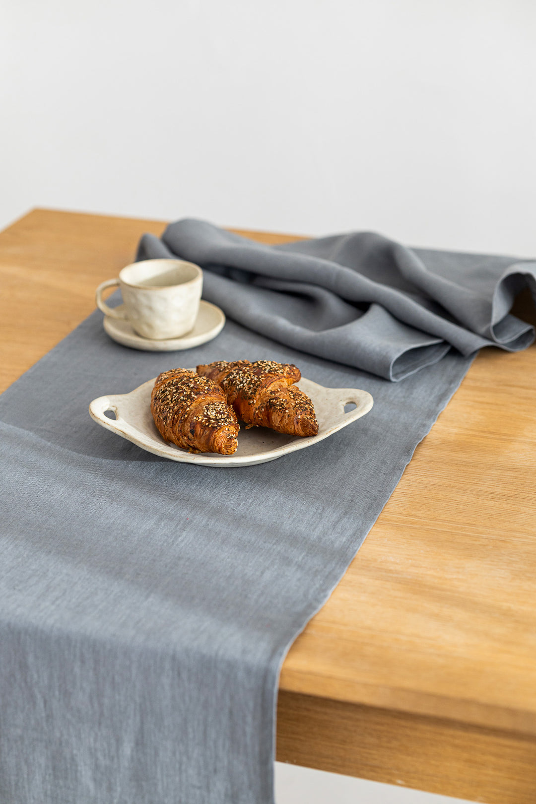 Linen Table Runner On Table In Grey Color 2 - Daily Linen
