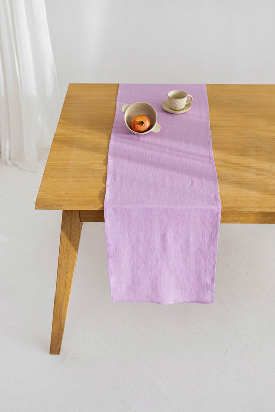 Linen Table Runner On Table In Lavender Color - Daily Linen
