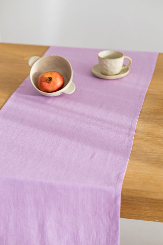 Linen Table Runner On Table In Lavender Color 2 - Daily Linen