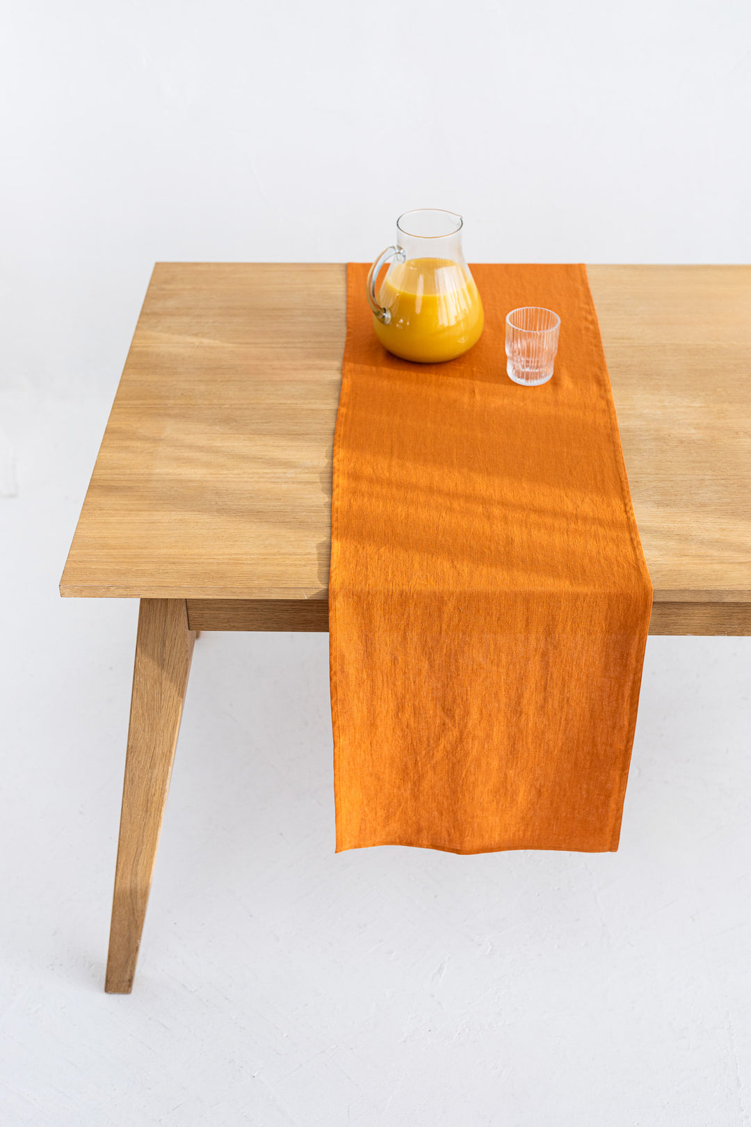 Linen Table Runner On Table In Mustard Color - Daily Linen