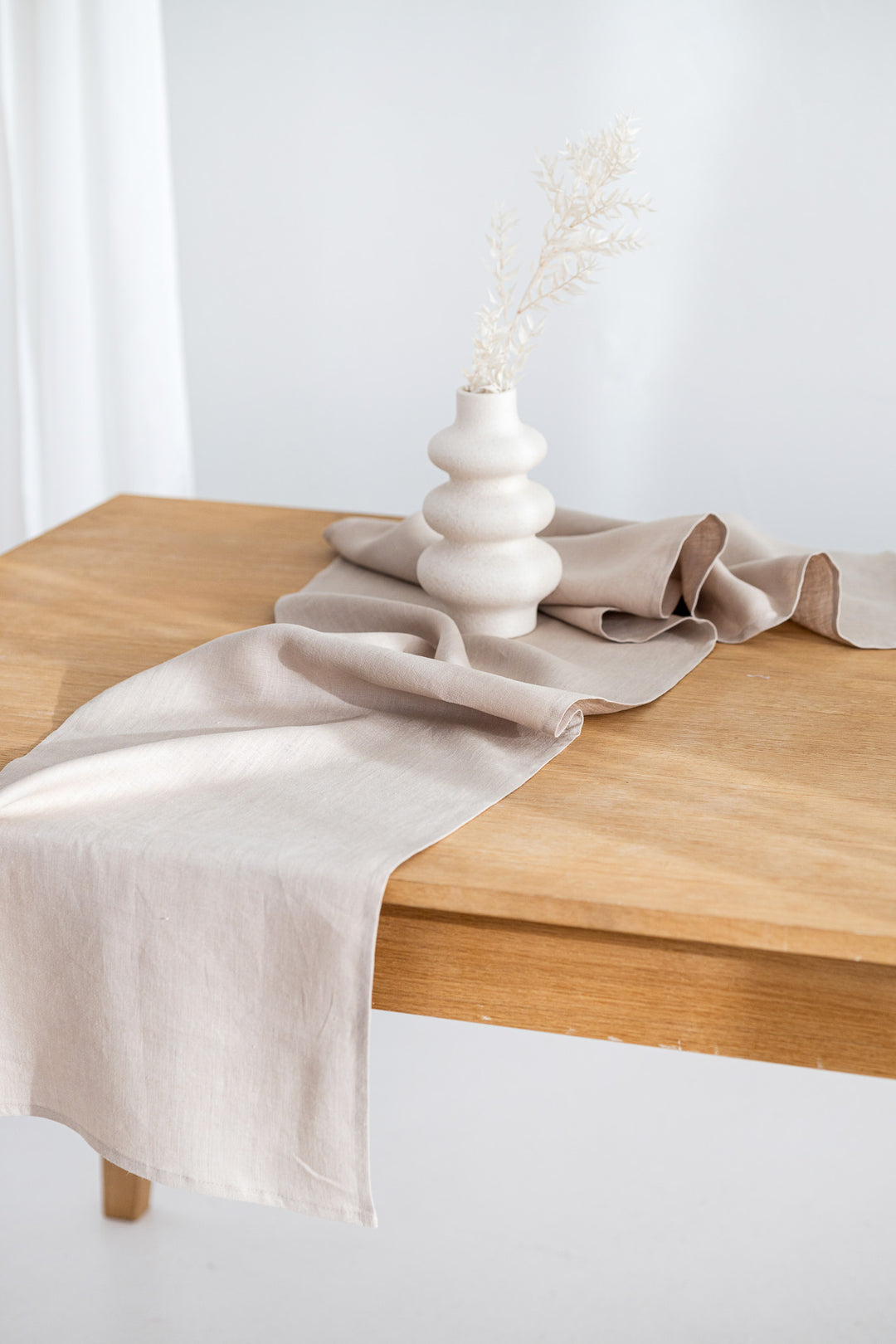 Linen Table Runner On Table In Natural Color 1 - Daily Linen