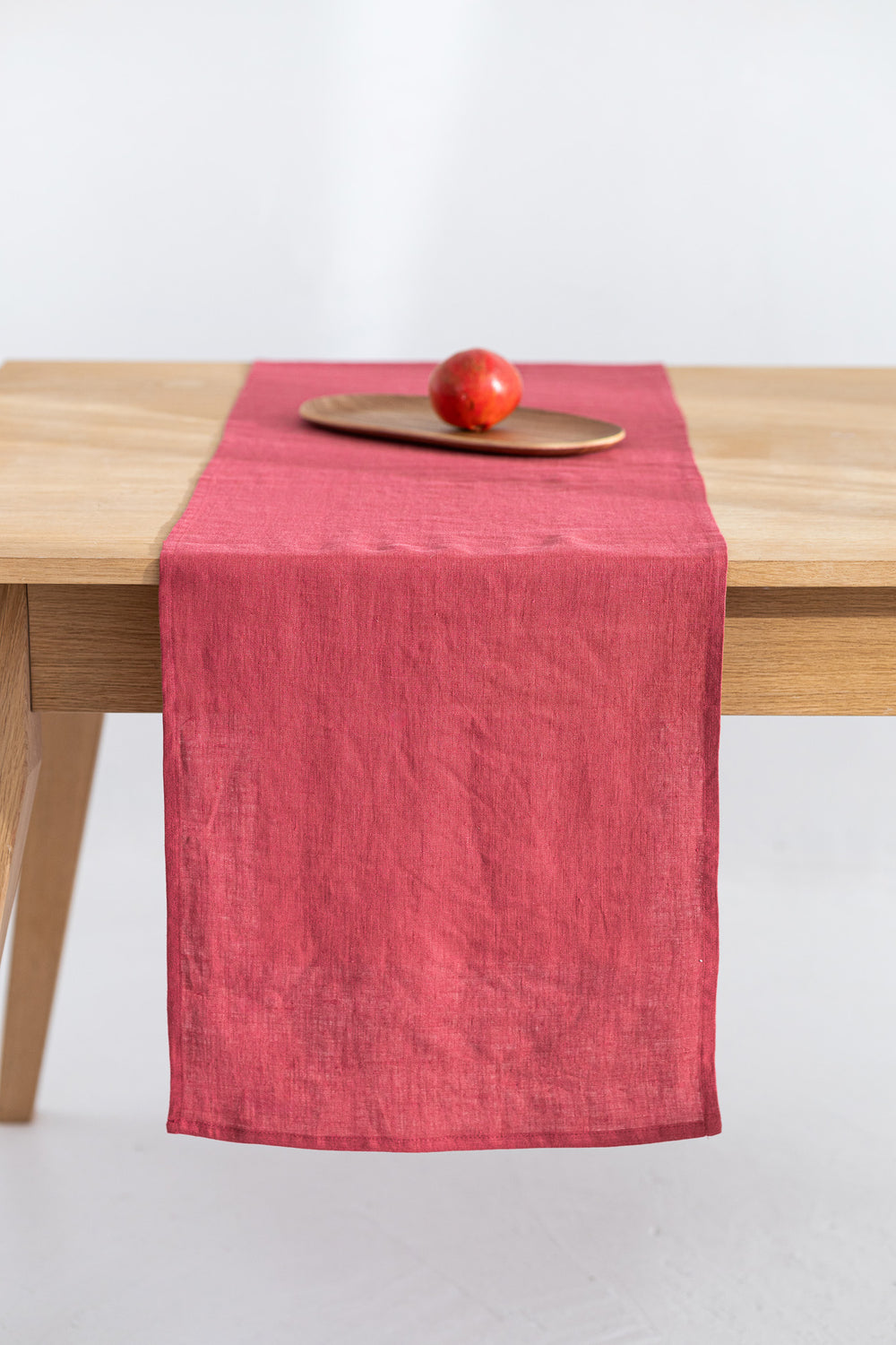 Linen Table Runner On Table In Raspberry Color 1 - Daily Linen