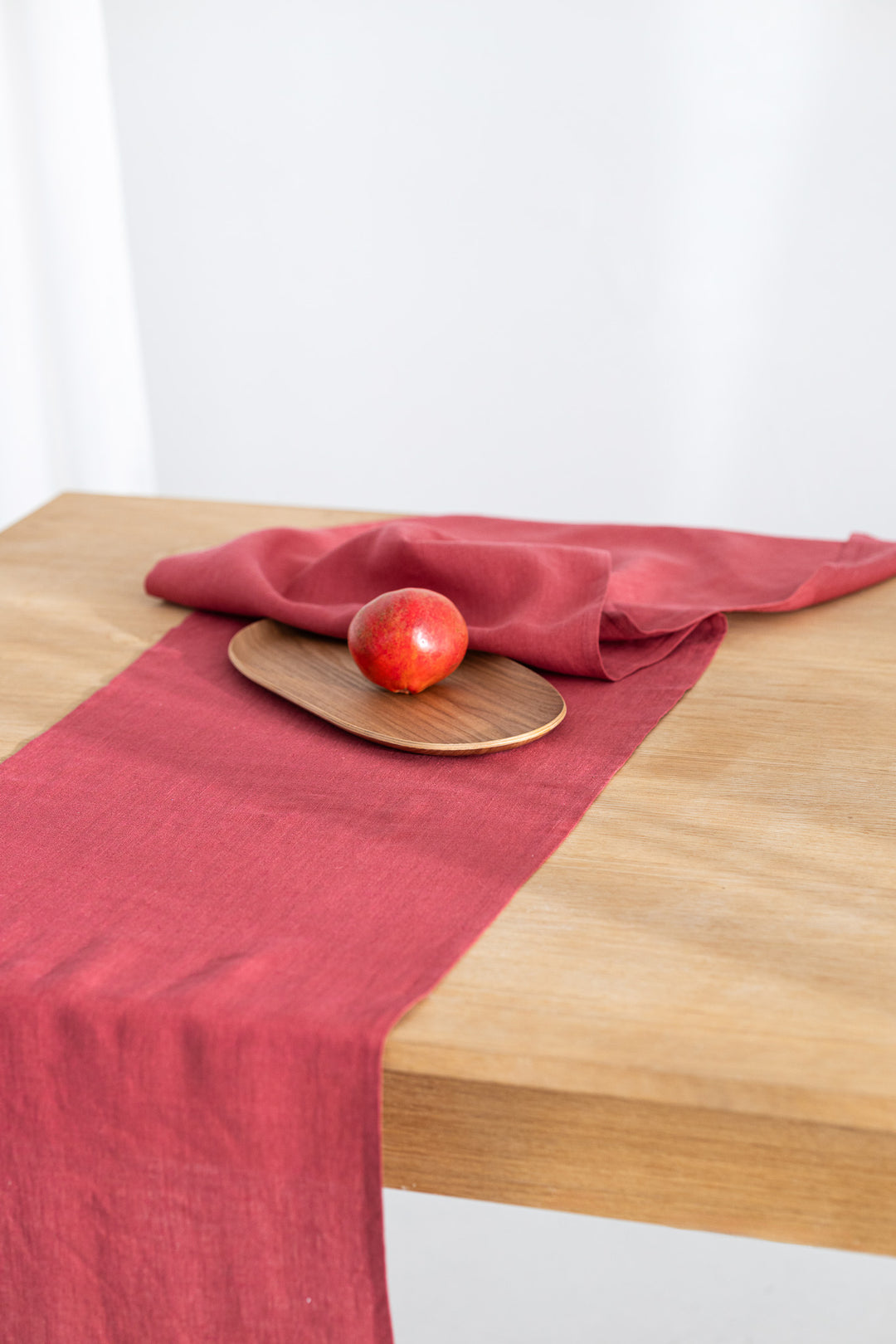 Linen Table Runner On Table In Raspberry Color 2 - Daily Linen