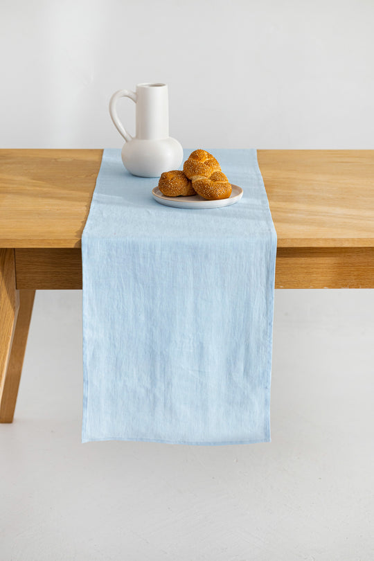 Table Decorated With Sky Blue Color Linen Table Runner 1 - Daily Linen