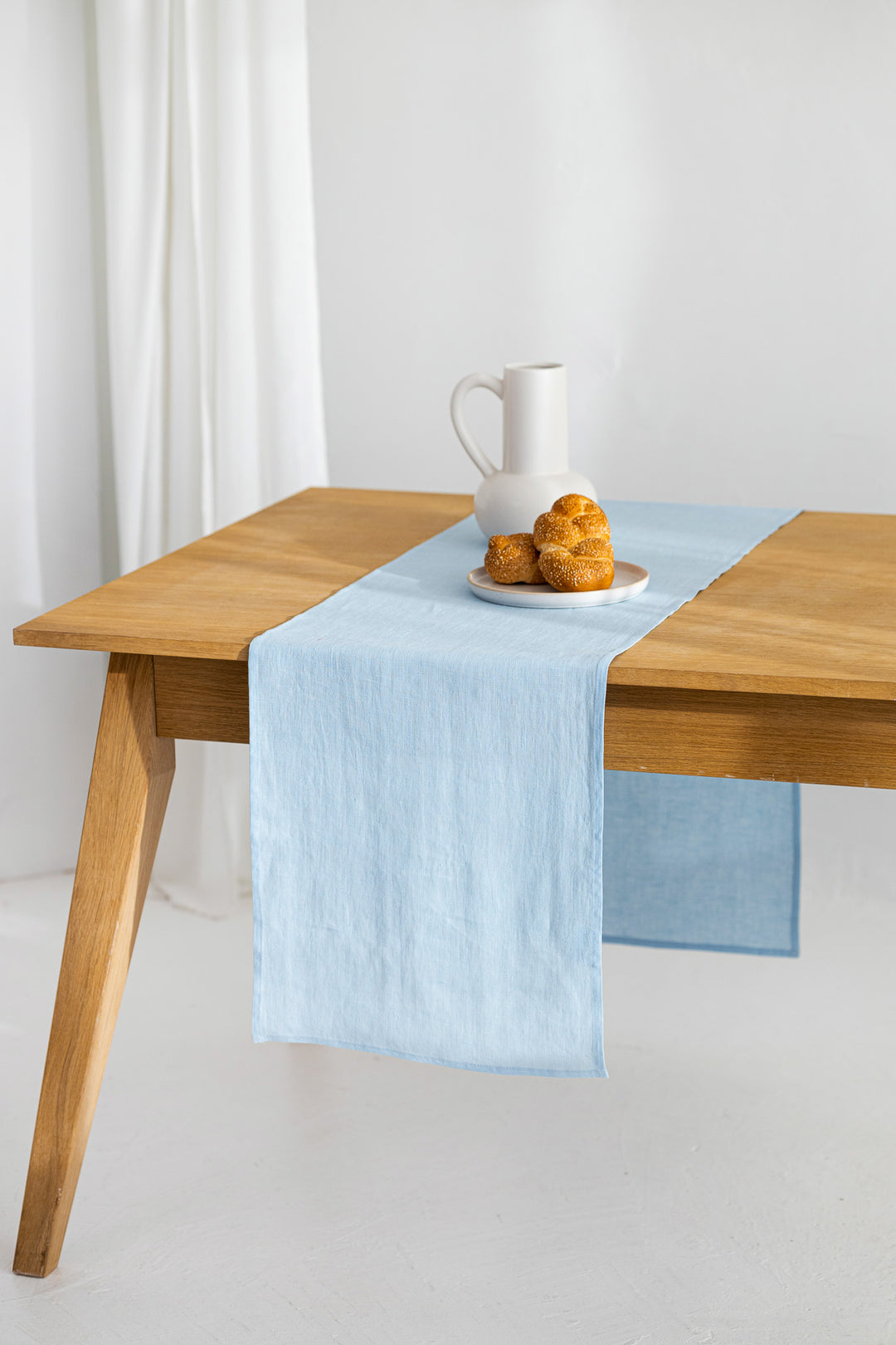 Table Decorated With Sky Blue Color Linen Table Runner 3 - Daily Linen