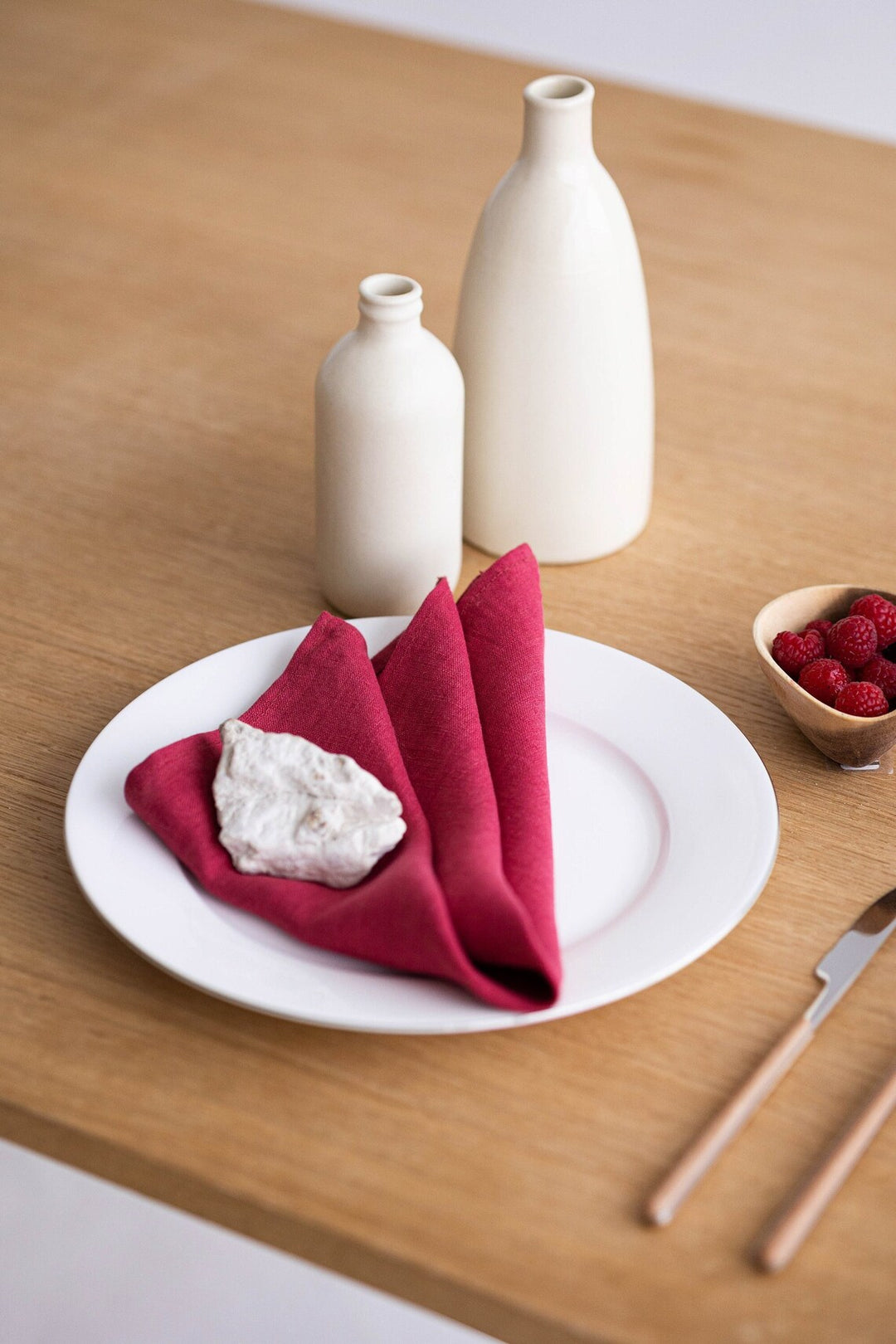 Linen Napkins Set Of 2 In Raspberry Color On Table - Daily Linen
