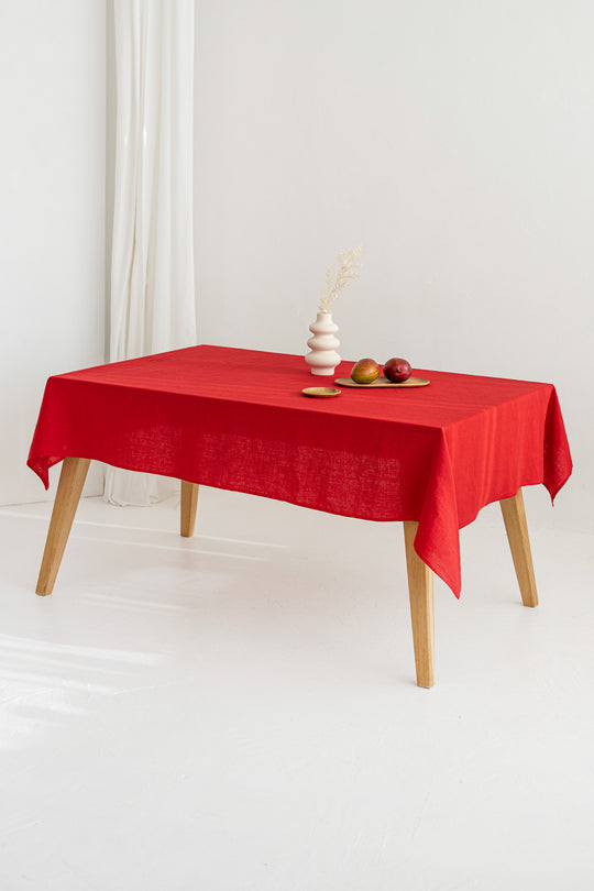 Red Color Linen Tablecloth - Daily Linen