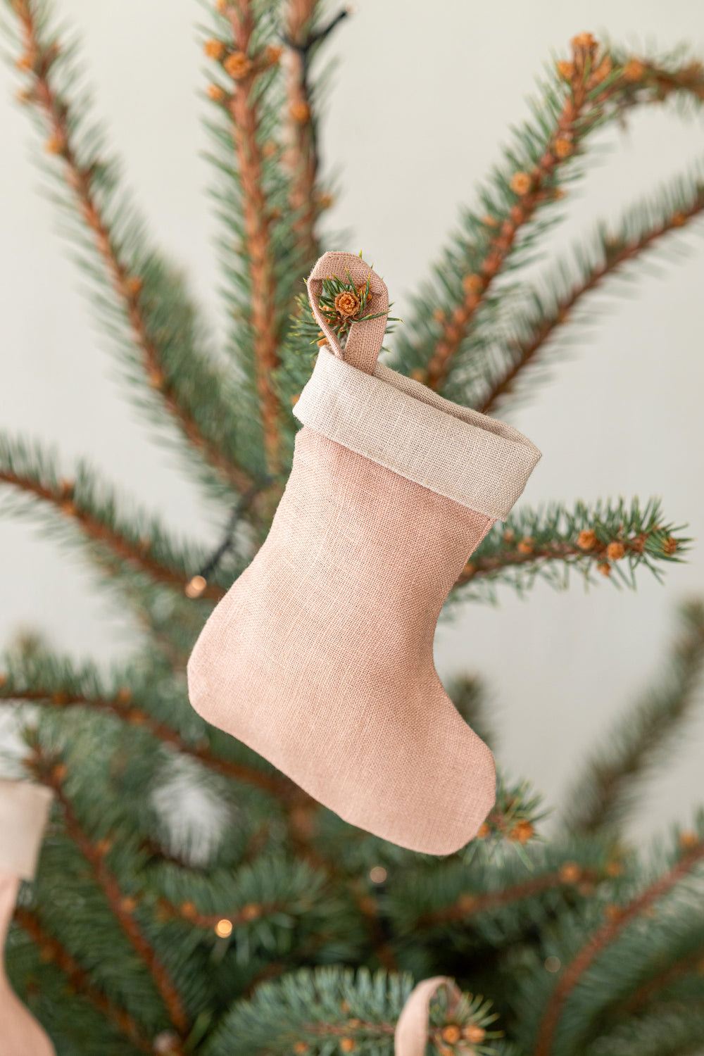 Linen Christmas Stocking Powder Color Hanging On Tree - Daily Linen