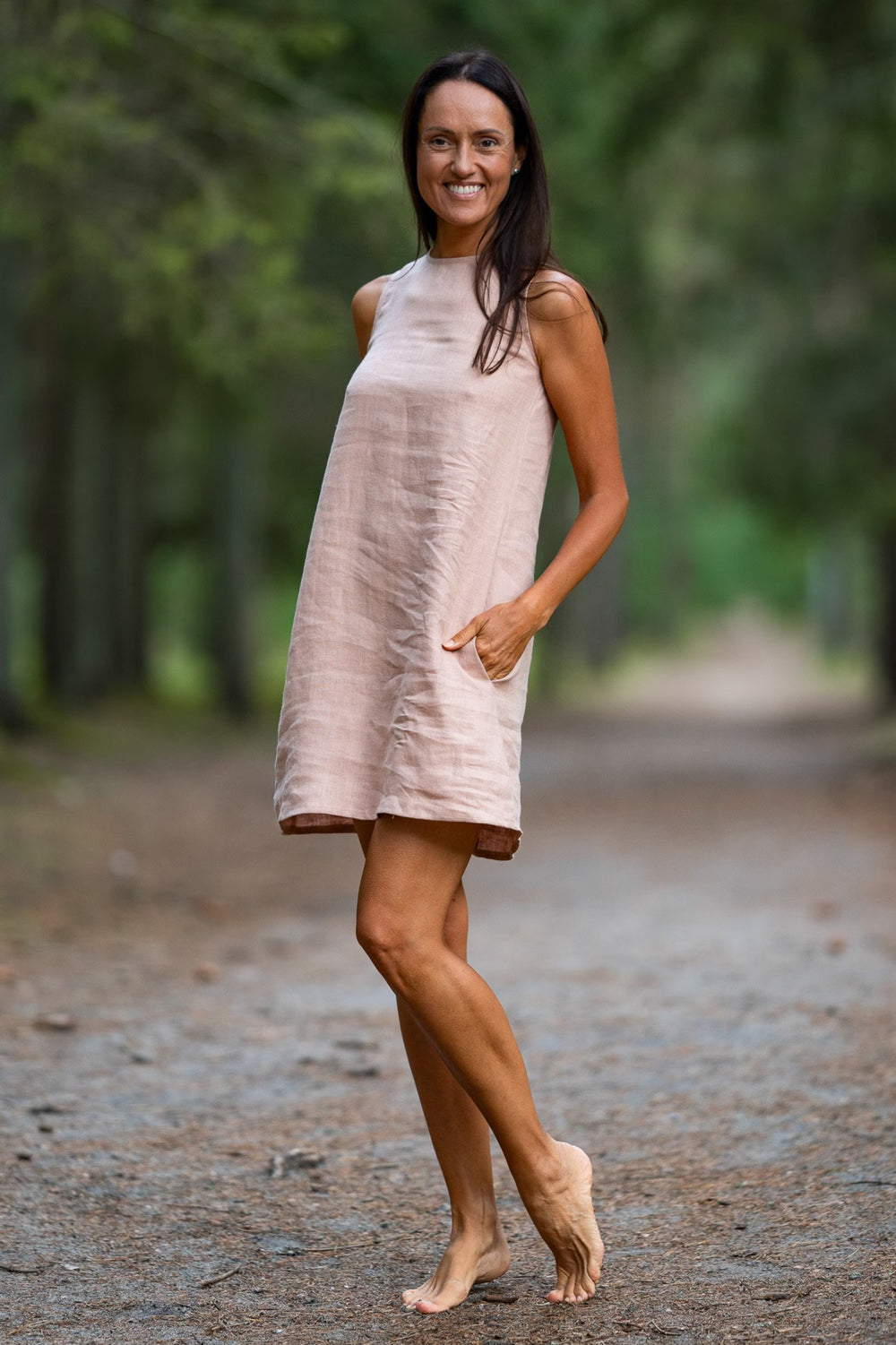 Trapeze Linen Dress VICTORIA In Powder M / Natural Trapeze Linen Dress VICTORIA In Powder M / Natural