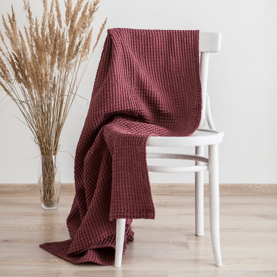 Waffle Bath Linen Towel In Red Wine Color - Daily Linen