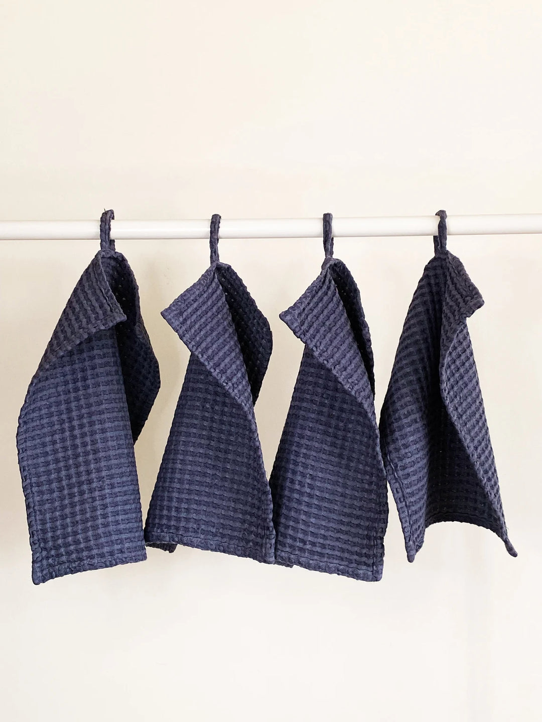 Linen Waffle Face Cloth Towels Set Of 4 In Blue Color - Daily Linen