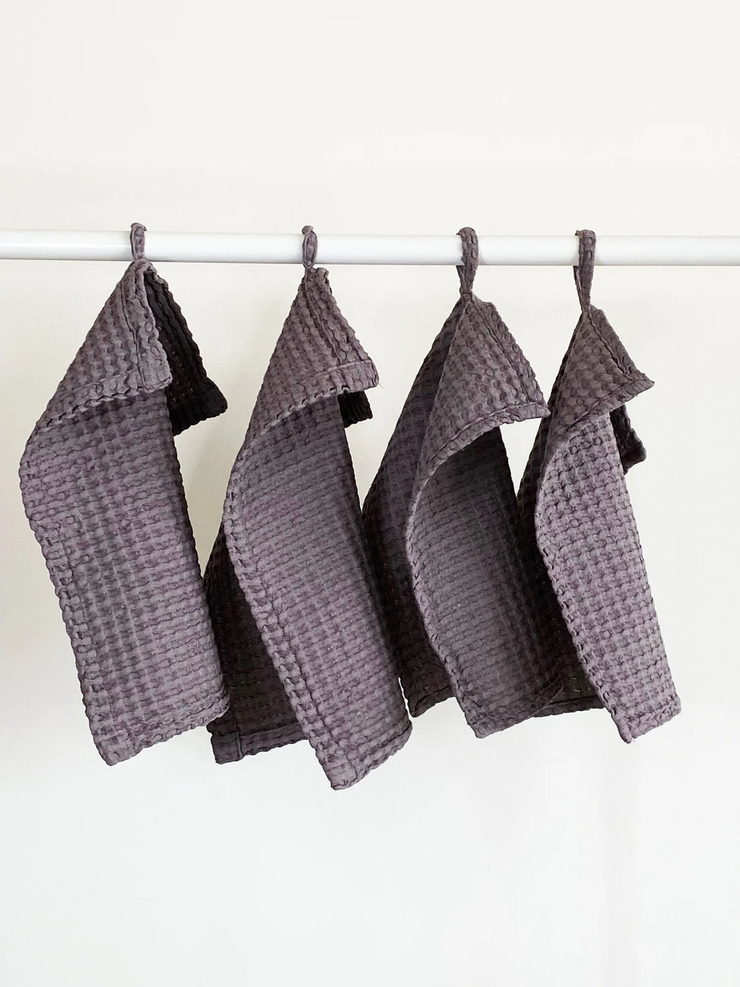 Linen Waffle Face Cloth Towels Set Of 4 In Grey Color - Daily Linen