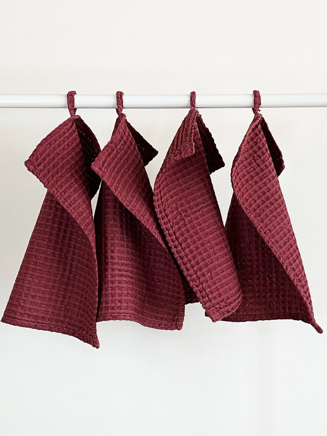 Linen Waffle Face Cloth Towels Set Of 4 In Red Wine Color - Daily Linen