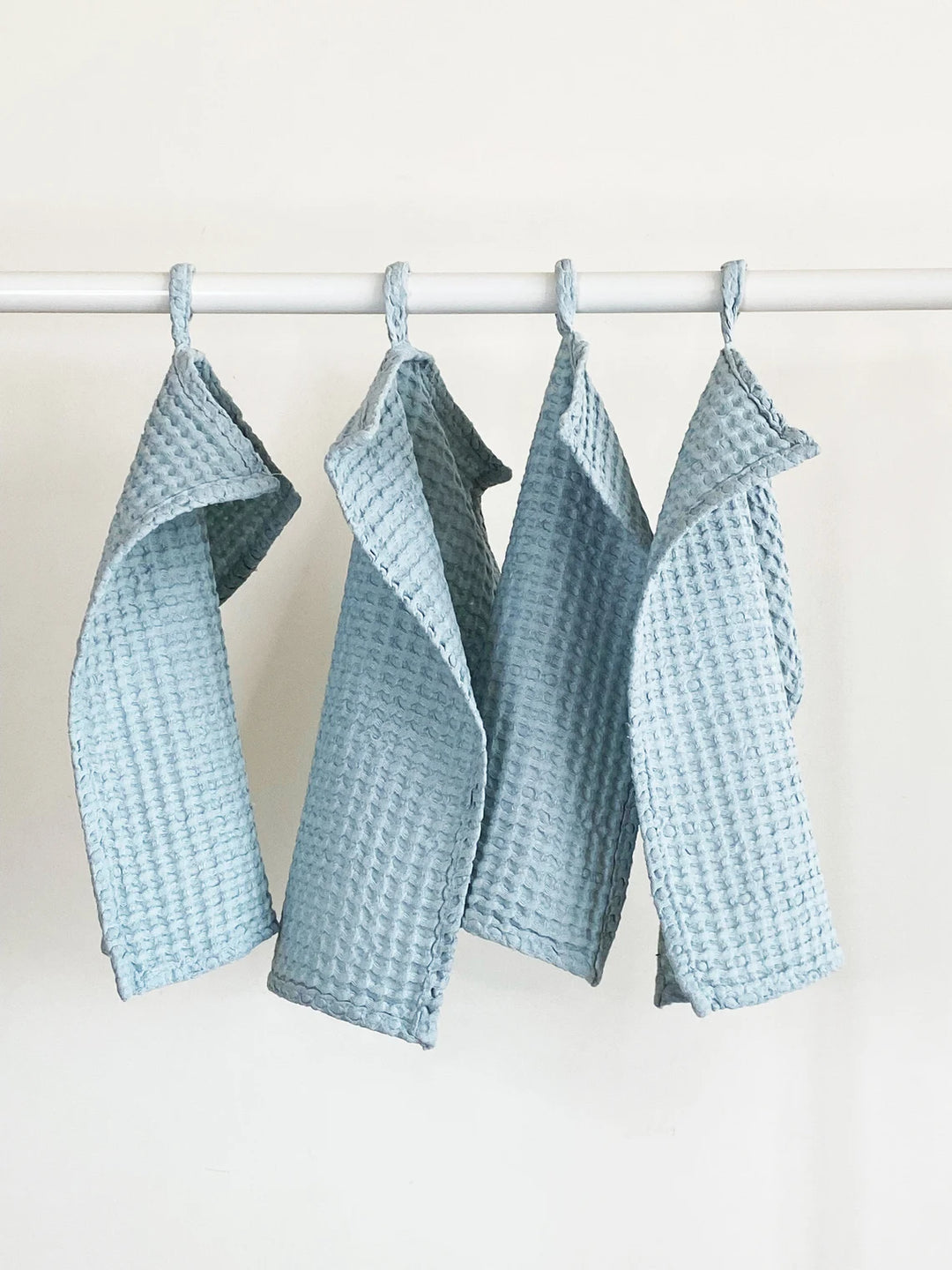 Linen Waffle Face Cloth Towels Set Of 4 In Sky Blue Color - Daily Linen