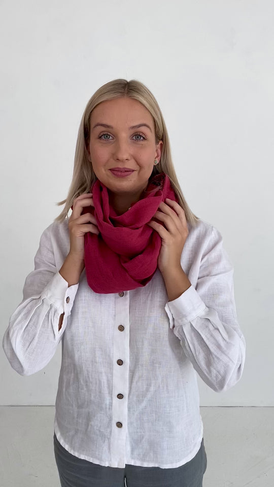 Raspberry Linen Scarf