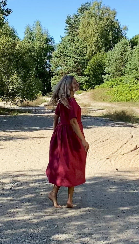 Linen Loose Dress BLUE SKY In Raspberry