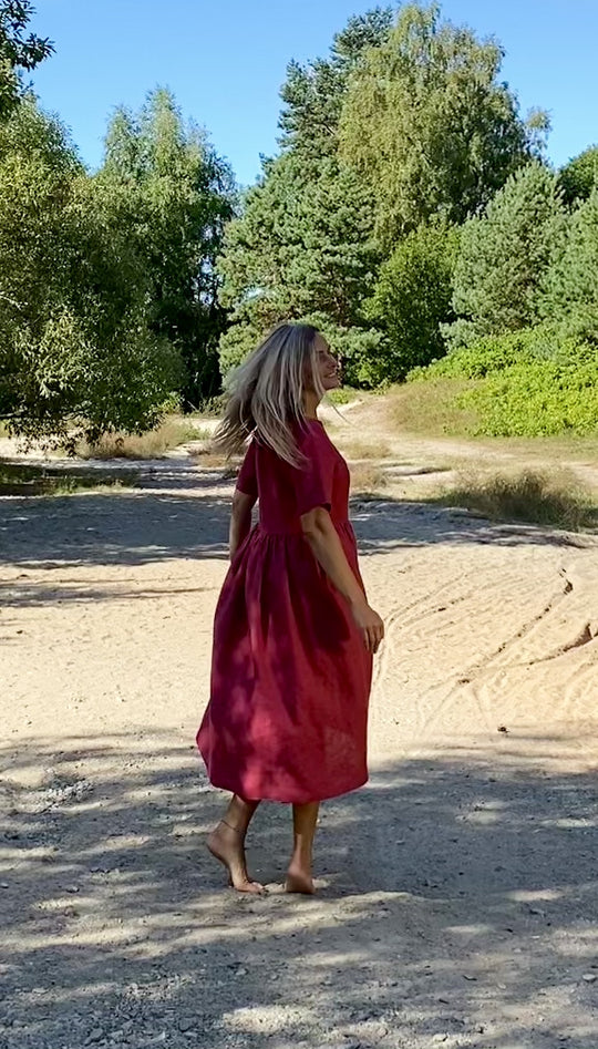 Linen Loose Dress BLUE SKY In Raspberry