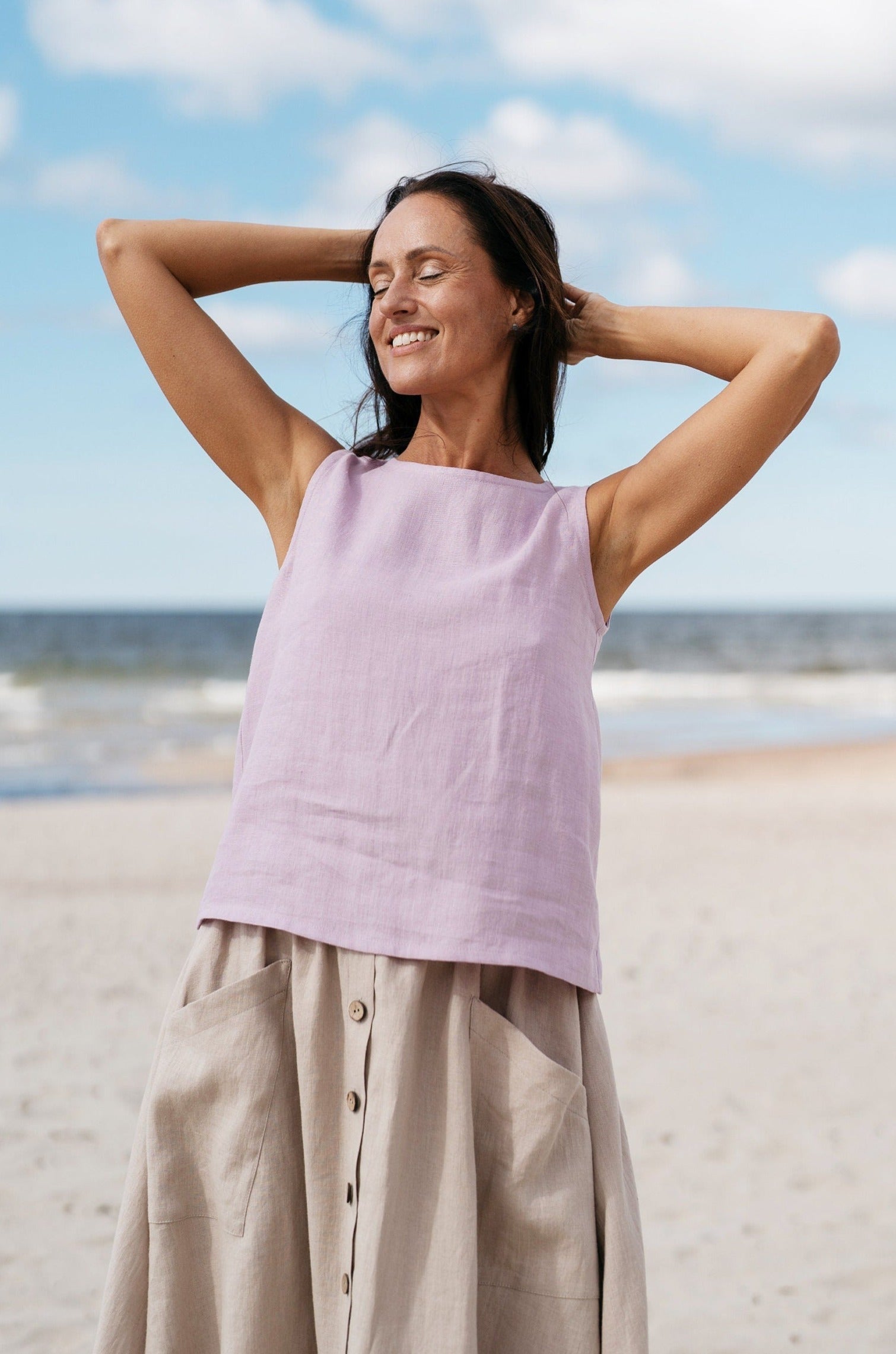 Buttoned Front Linen Skirt CAPRI In Natural DailyLinen