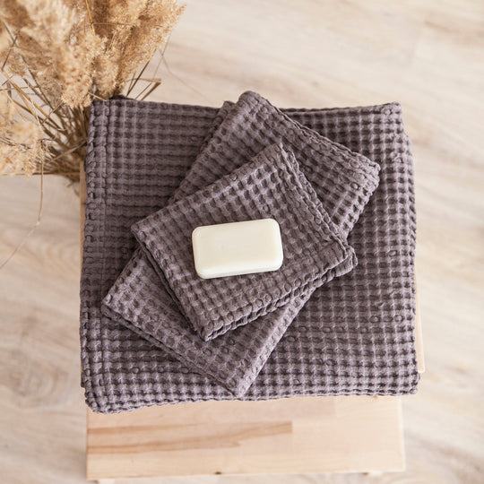 Grey Waffle Linen Towels Set Of 3 - Daily Linen