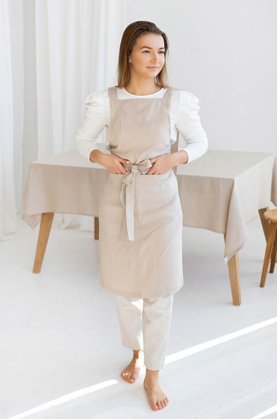 Linen Bib Apron Natural Color - Daily Linen