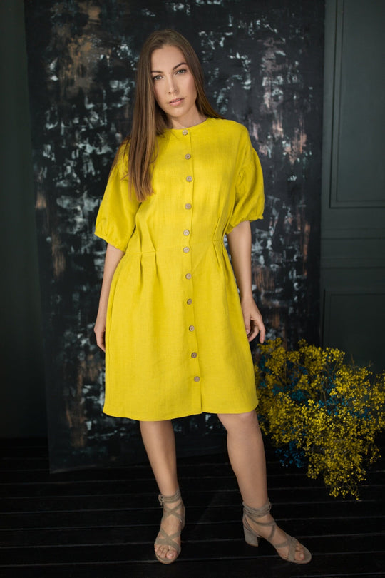 Yellow Linen Button Up Dress Mona 3 - Daily Linen