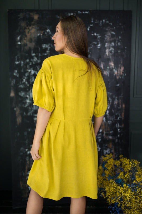 Yellow Linen Button Up Dress Mona 4 - Daily Linen