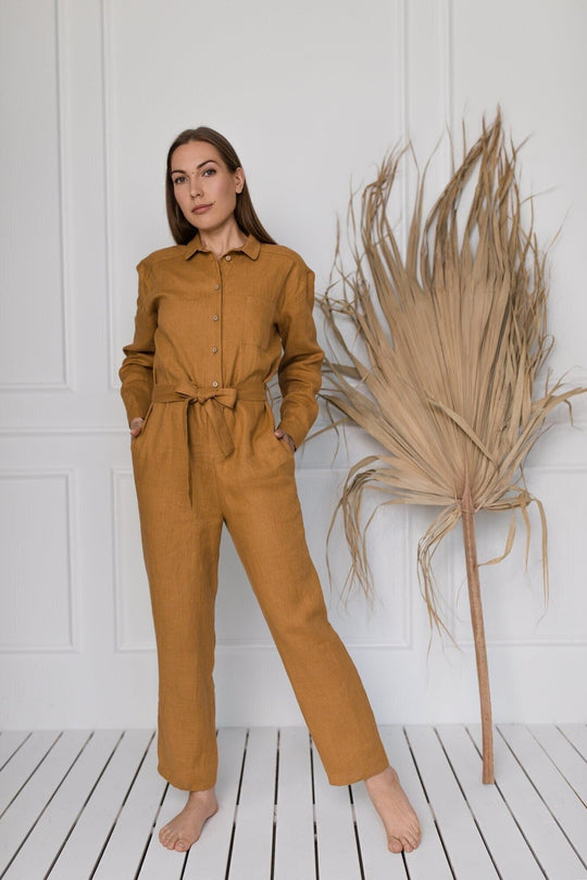 Linen Jumpsuit LUGANO In Amber Yellow Color - Daily Linen