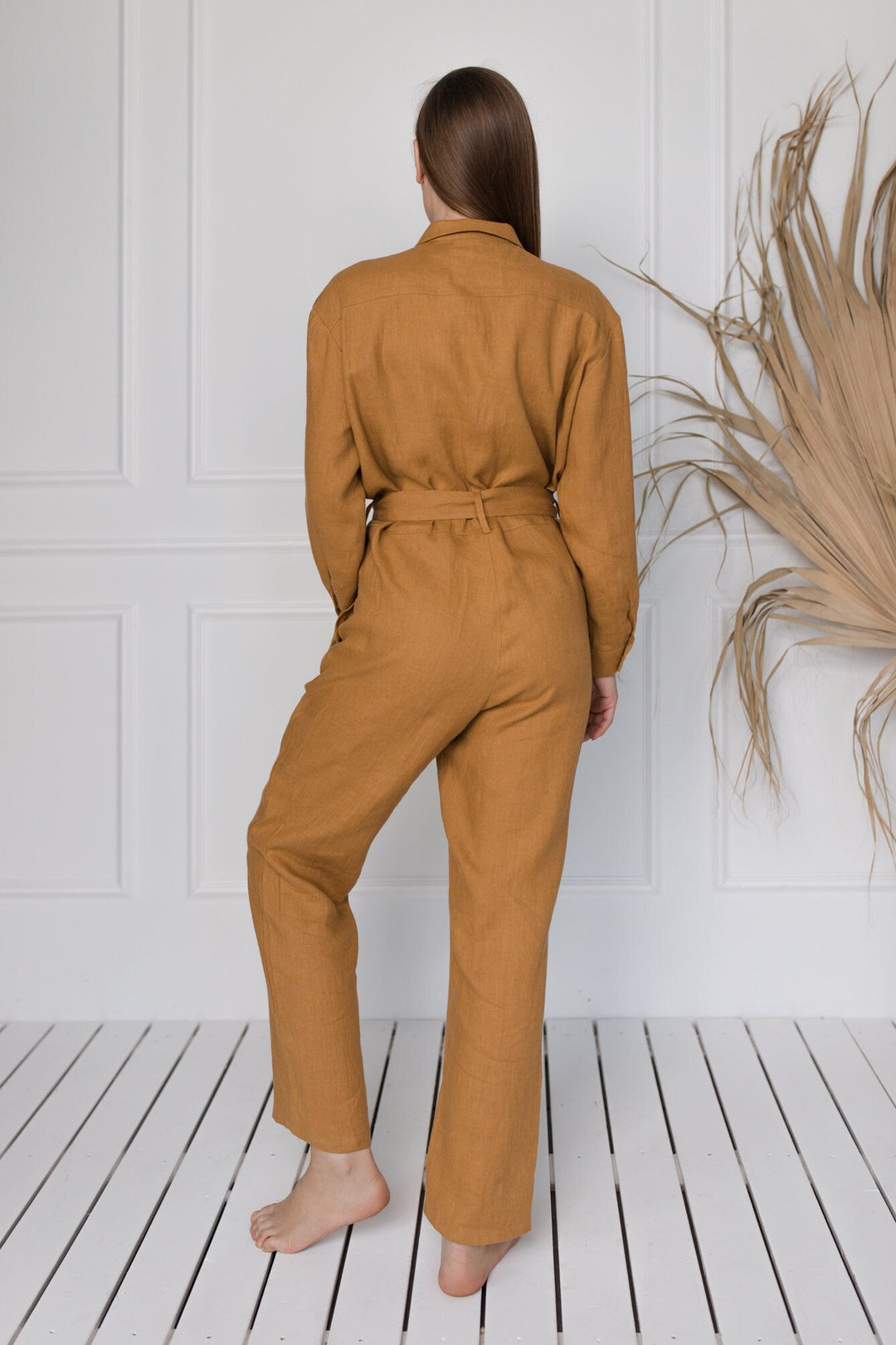 Linen Jumpsuit LUGANO In Amber Yellow Color 4 - Daily Linen
