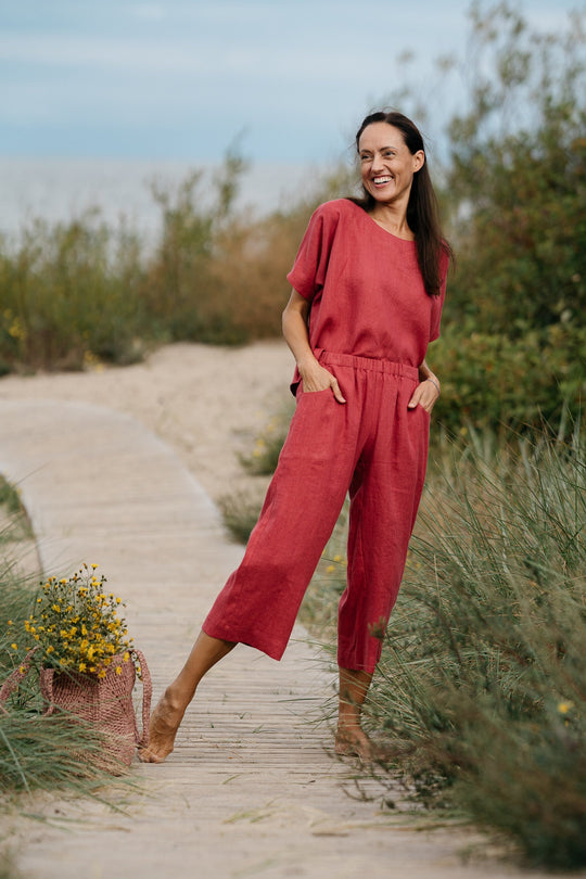 Linen Loungewear Set Raspberry Color - Daily Linen