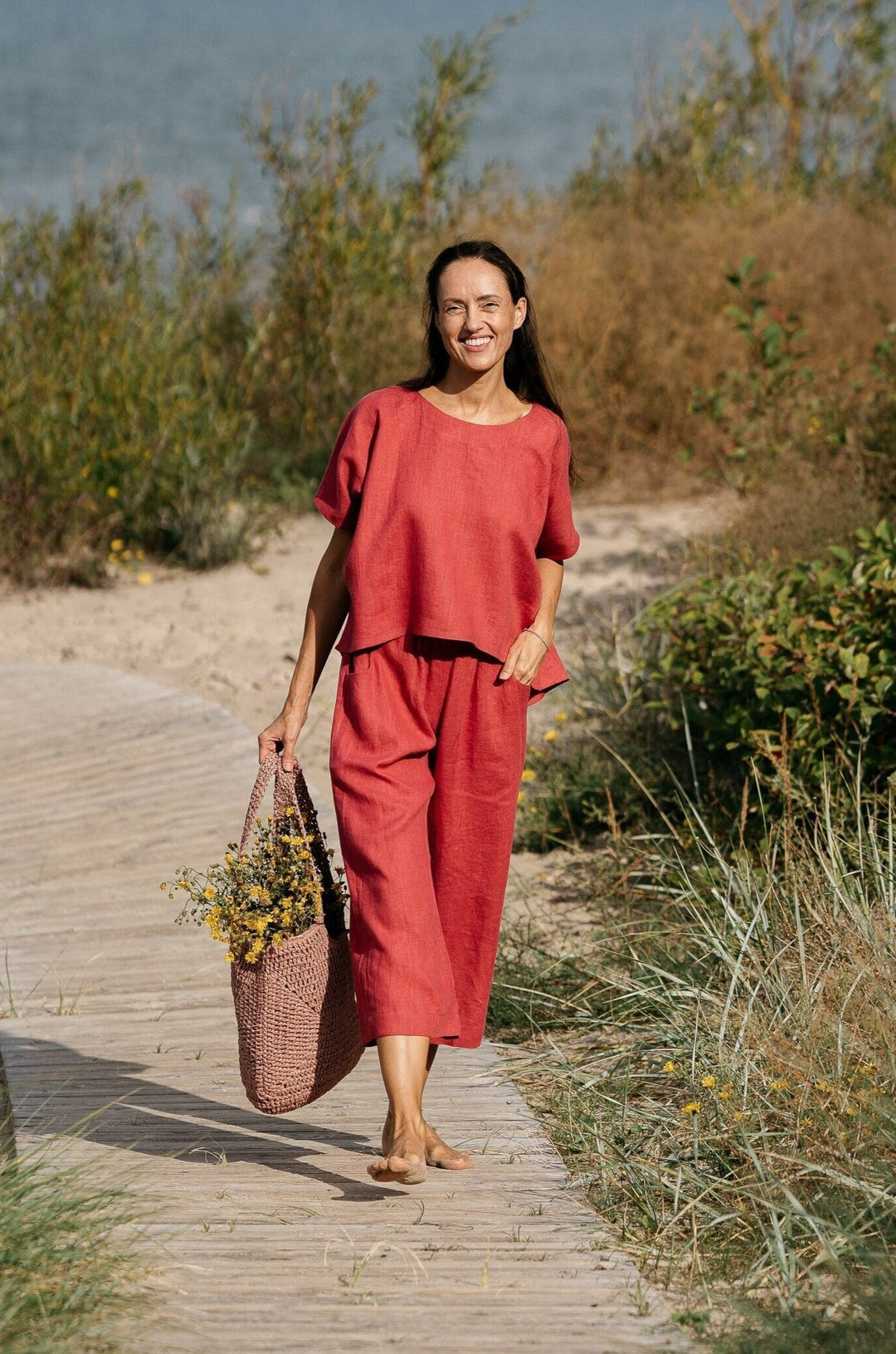 Linen Loungewear Set Raspberry Color 1 - Daily Linen