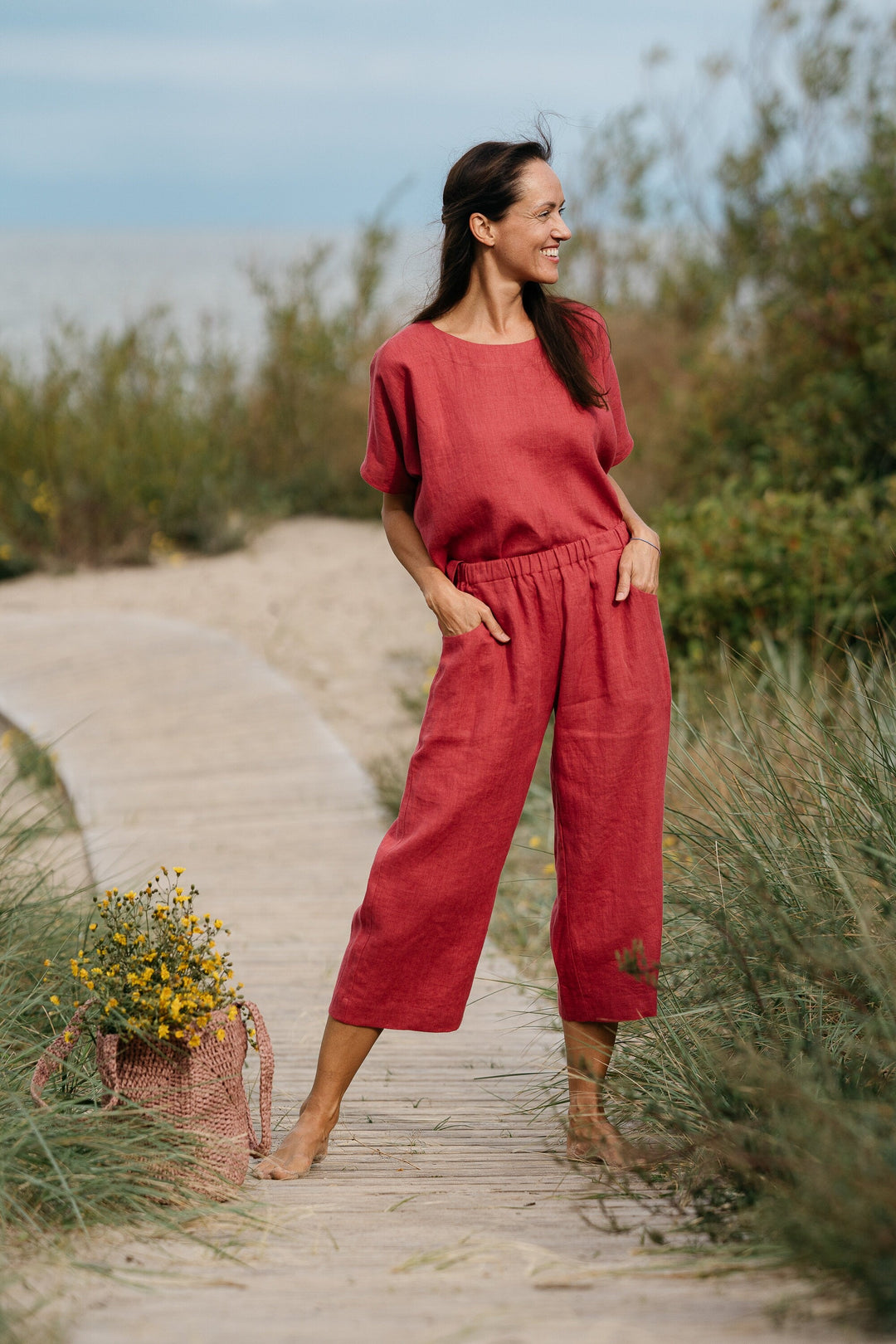 Linen Loungewear Set Raspberry Color 2 - Daily Linen