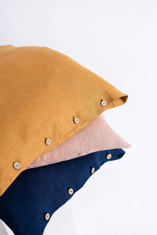 Linen Pillowcase With Buttons In Amber Yellow Color 4 - Daily Linen