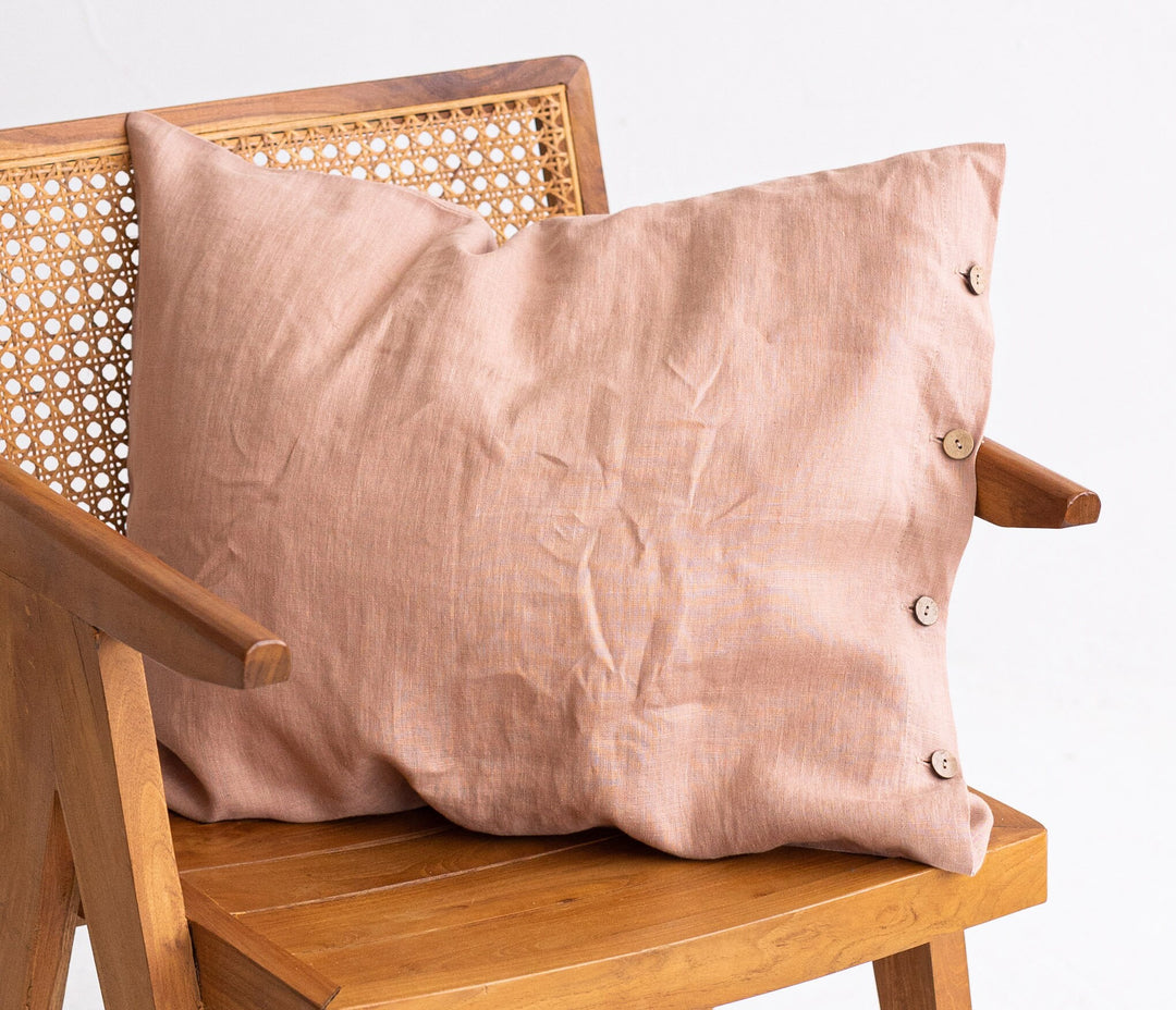 Linen Pillowcase With Buttons In Powder Color 1 - Daily Linen