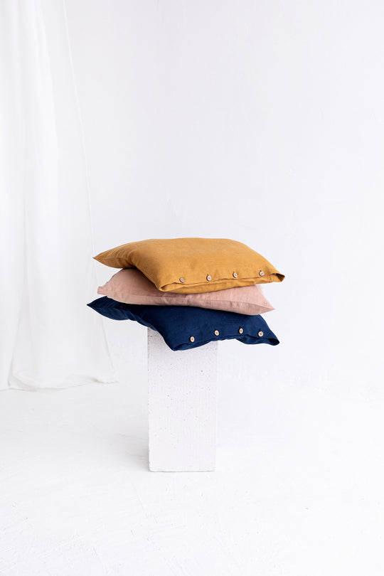 Linen Pillowcase With Buttons In Powder Color 3 - Daily Linen