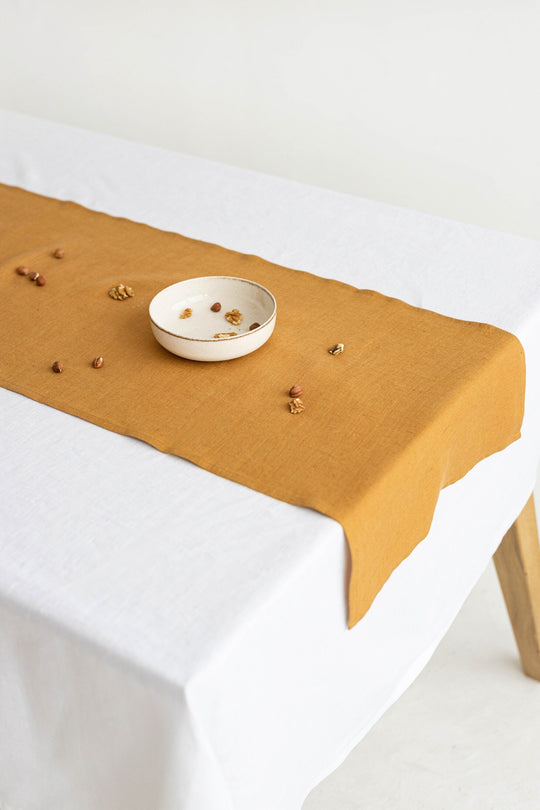 Linen Table Runner In Amber Yellow Color - Daily Linen