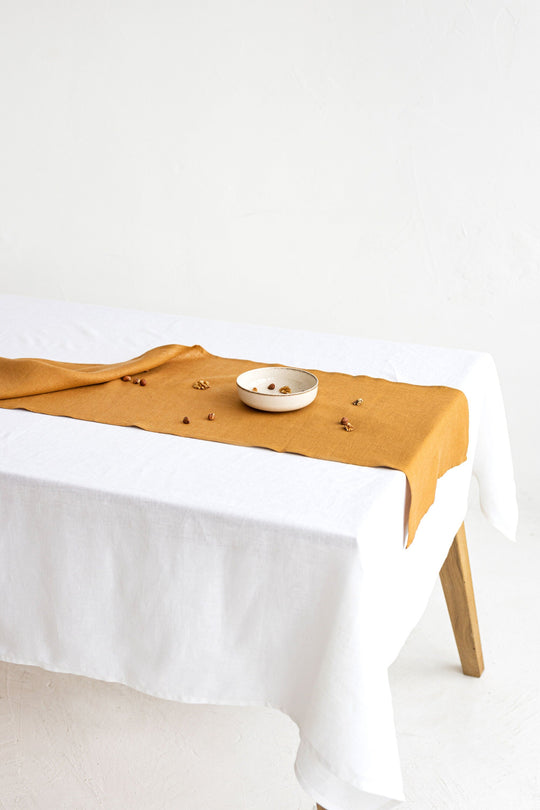 Linen Table Runner In Amber Yellow Color 1 - Daily Linen