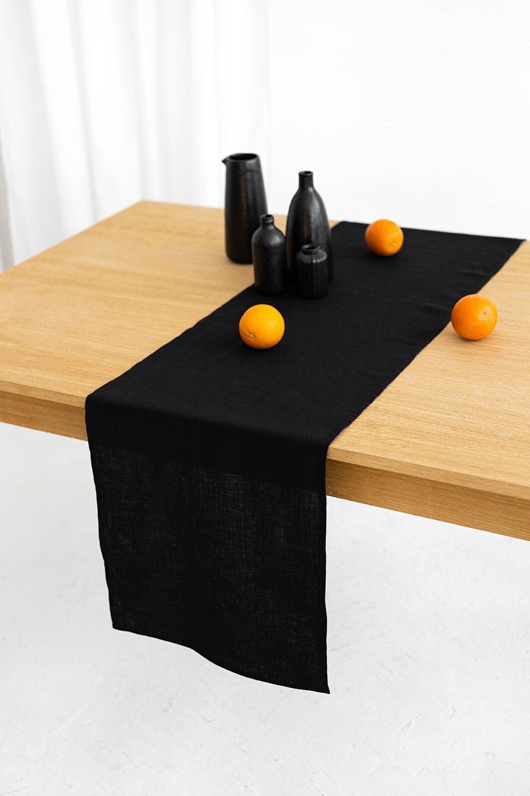 Linen Table Runner In Black Color - Daily Linen