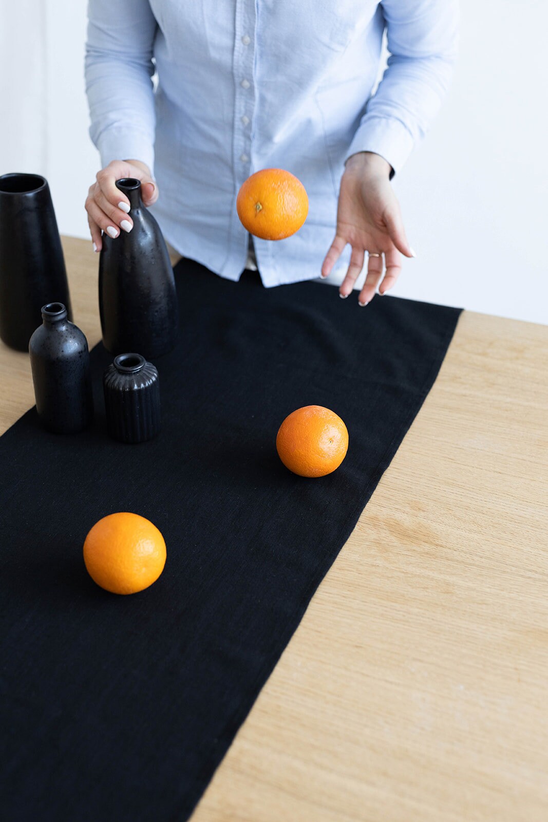 Linen Table Runner In Black Color 2 - Daily Linen