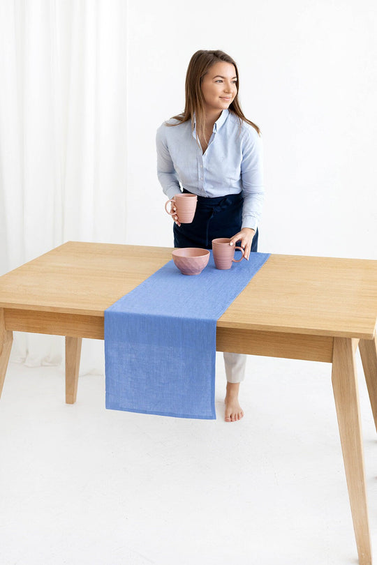 Linen Table Runner In Blue Color 1 - Daily Linen