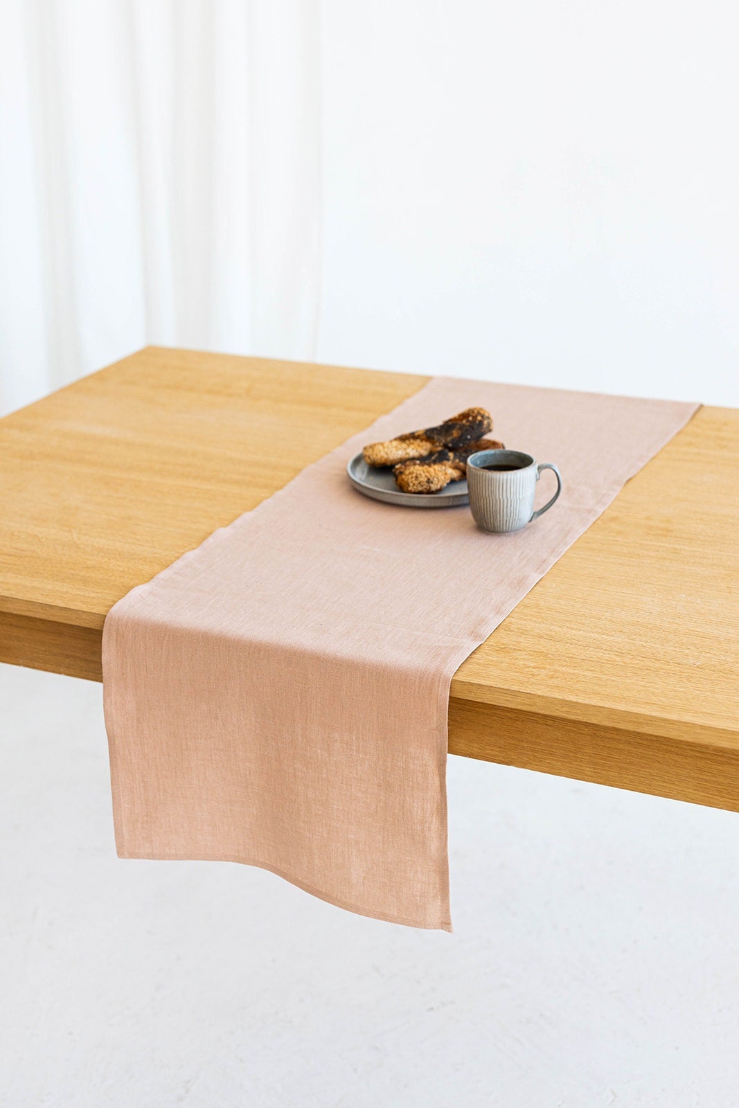 Linen Table Runner On Table In Powder Color - Daily Linen