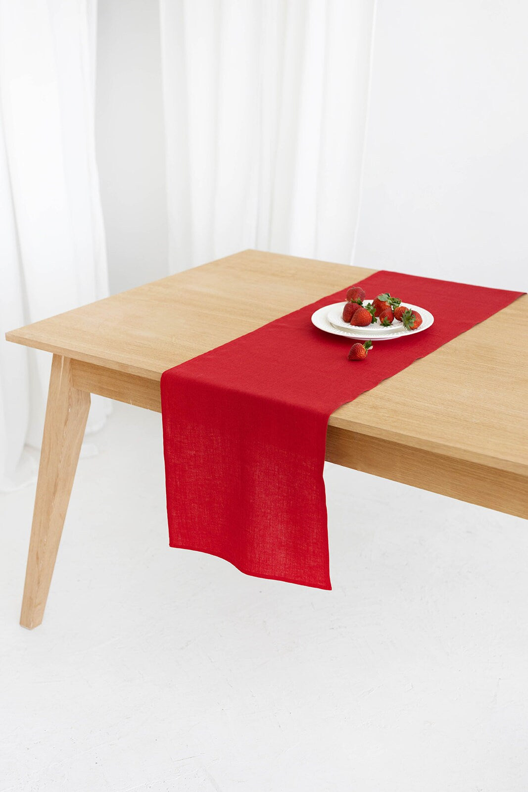 Red Color Linen Table Runner On Table 1 - Daily Linen