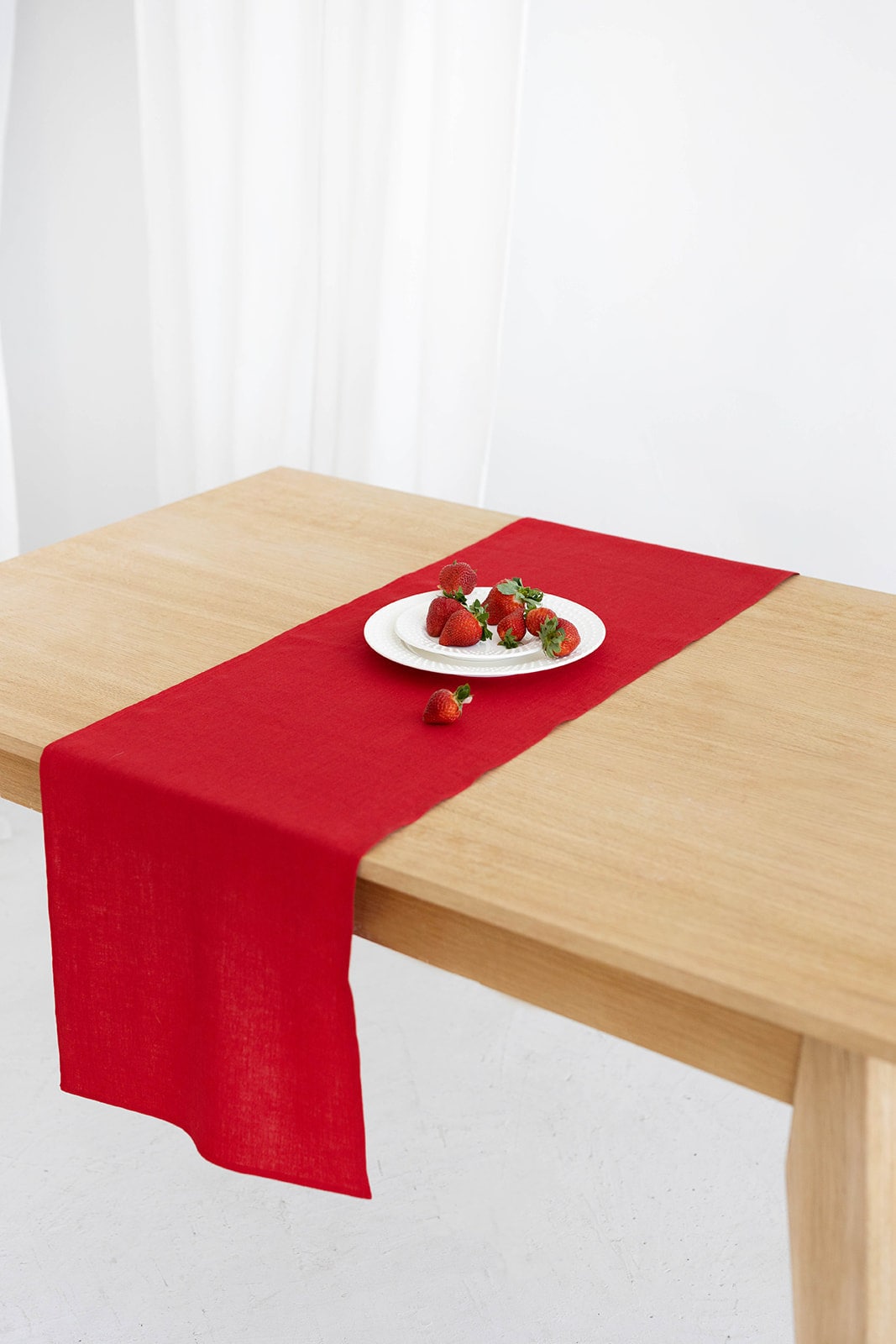 Red Color Linen Table Runner On Table 2 - Daily Linen
