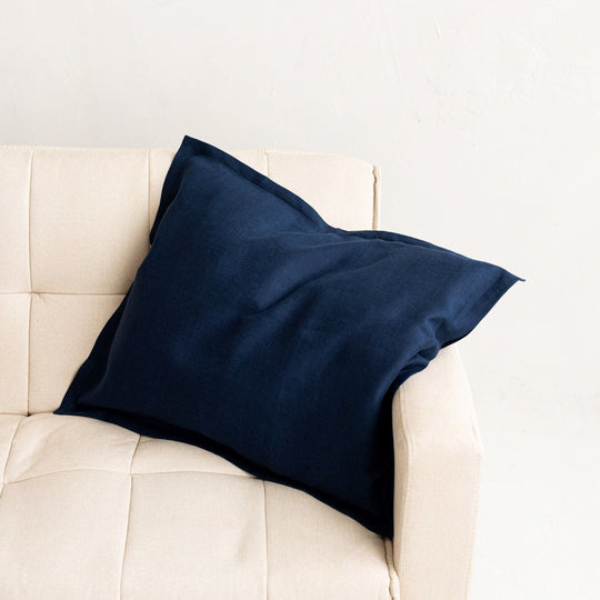 Midnight Blue Color Linen Pillowcase On Sofa
