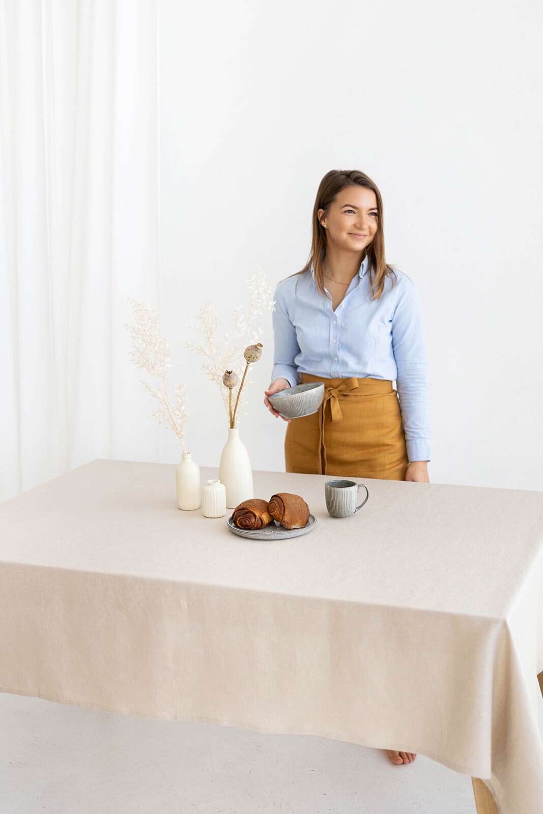 Table Covered With Linen Tablecloth In Natural Color 1 - Daily Linen