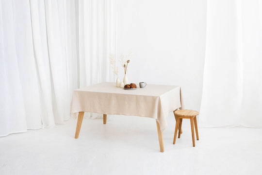 Table Covered With Linen Tablecloth In Natural Color 3 - Daily Linen