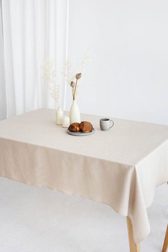 Table Covered With Linen Tablecloth In Natural Color 5 - Daily Linen