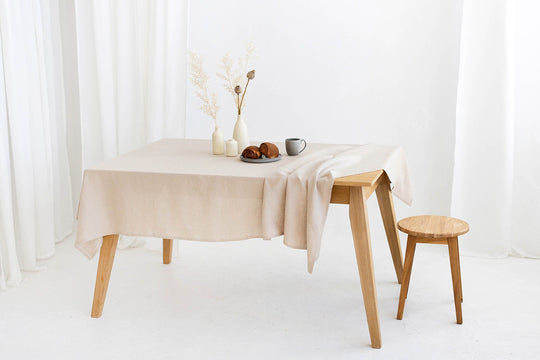 Table Covered With Linen Tablecloth In Natural Color 6 - Daily Linen