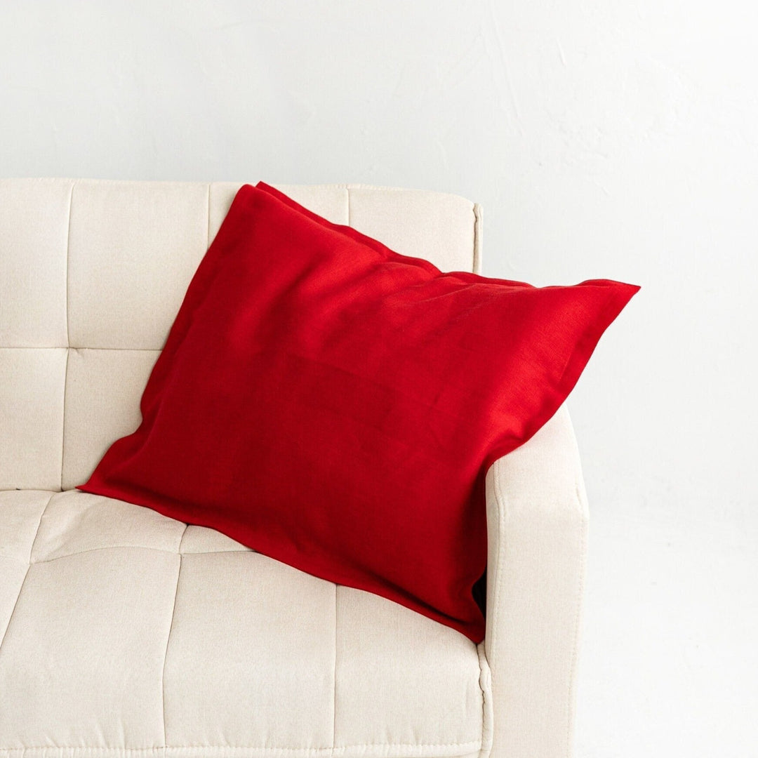 Red Linen Pillowcase On Sofa - Daily Linen