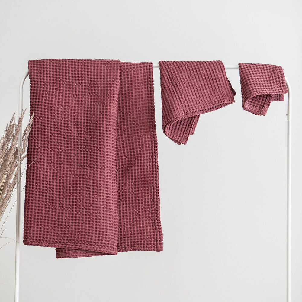 Lienn Waffle Towels Set Of 3 In Red Color 1 - Daily Linen